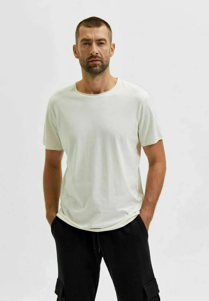 Selected Homme T-shirt Basique - Egret 1 Selected Homme T-shirt Basique - Egret