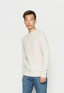 Selected Homme SLHVICTOR CABLE CREW NECK - Pullover - Bone White