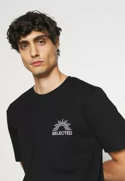 Selected Homme SLHRELAXEDMILO ONECK TEE - T-shirt Imprimé - Black -Selected Homme Soldes Boutique 1a228e04614e4414989674af4fd515a6