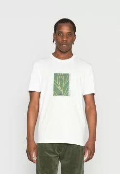 Selected Homme RELAXROB O-NECK TEE CAMP - T-shirt Imprimé - Bright White