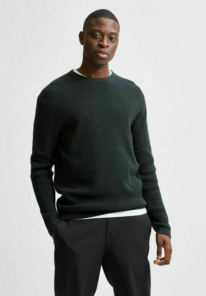 Selected Homme Pullover - Dark Green Mottled Green 1 Selected Homme Pullover - Dark Green Mottled Green