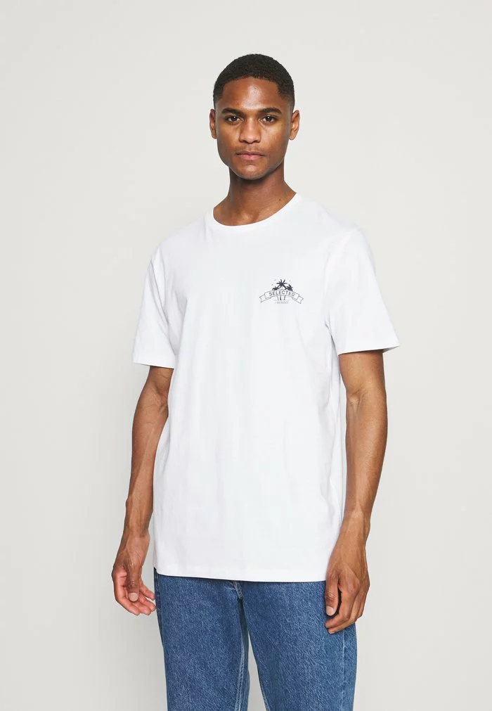 Selected Homme SLHRELAXEDMILO ONECK TEE - T-shirt Imprimé - White/back 1 Selected Homme SLHRELAXEDMILO ONECK TEE - T-shirt Imprimé - White/back