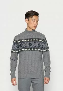 Selected Homme SLHFLAKE CABLE HIGH NECK - Pullover - Medium Grey Melange