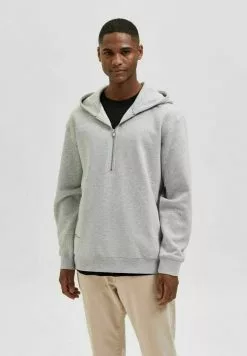 Selected Homme LÄSSIGES - Sweat à Capuche - Light Grey Melange