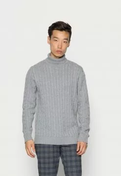 Selected Homme SLHRYAN STRUCTURE ROLL NECK - Pullover - Medium Grey Melange