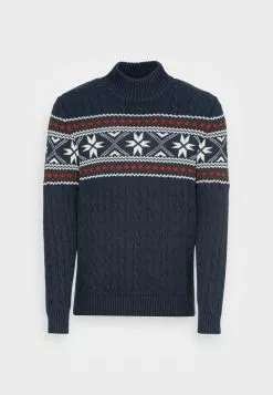 Selected Homme SLHFLAKE CABLE HIGH NECK - Pullover - Sky Captain -Selected Homme Soldes Boutique 6825b546b3174f44850abac3b2258f96