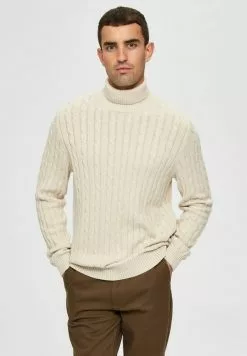 Selected Homme SLHRYAN STRUCTURE ROLL NECK - Pullover - Bone White