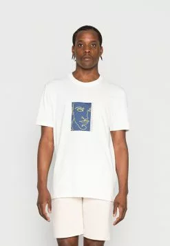 Selected Homme RELAXROB O-NECK TEE CAMP - T-shirt Imprimé - Cloud Dancer Blue Print