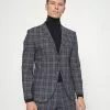 Selected Homme SLHMYLOLOGAN CHECK SUIT - Costume - Dark Grey Melange/light Blue