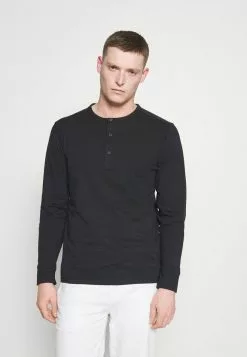 Selected Homme SLHBAKER SPLIT NECK TEE - T-shirt à Manches Longues - Black