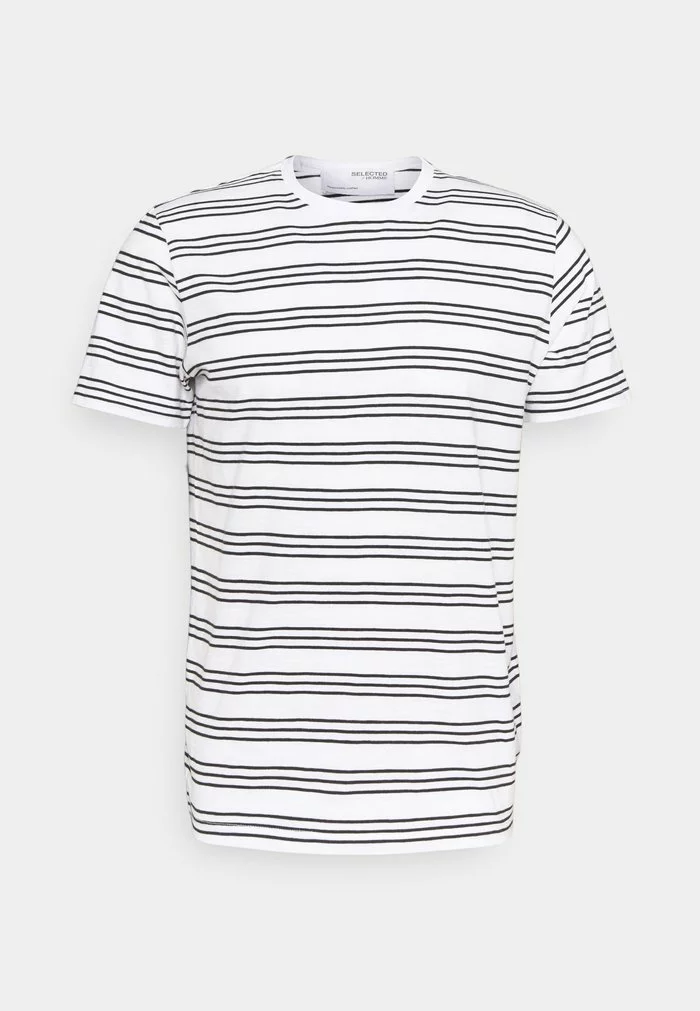 Selected Homme SLHTYLER O NECK TEE - T-shirt Imprimé - White/black 1 Selected Homme SLHTYLER O NECK TEE - T-shirt Imprimé - White/black