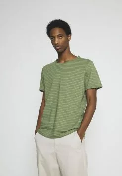 Selected Homme SLHMORGAN STRIPE O NECK TEE - T-shirt Basique - Vineyard Green/egret