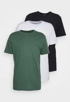 Selected Homme SLHCORMAC ONECK TEE 3 PACK - T-shirt Basique - Bright White/black/trekking Green