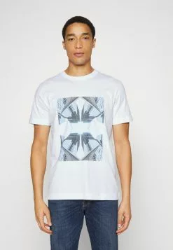 Selected Homme SLHMARIO O-NECK TEE - T-shirt Imprimé - Bright White