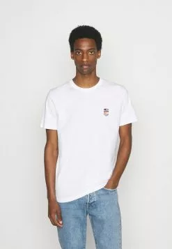 Selected Homme SLHFATE CAMP O NECK TEE - T-shirt Imprimé - Bright White