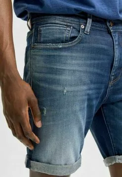 Selected Homme BIO-BAUMWOLL - Short En Jean - Dark Blue Denim -Selected Homme Soldes Boutique aca49b728a3046c5933a4ac1dbc9a7be