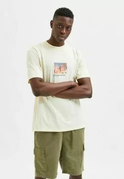 Selected Homme SLHRELAXDENTON - T-shirt Imprimé - Lemon Icing