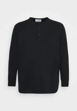 Selected Homme SLHBAKER SPLIT NECK TEE - T-shirt à Manches Longues - Black