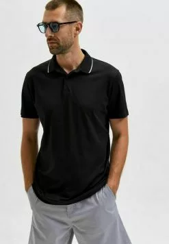 Selected Homme KURZÄRME - Polo - Black -Selected Homme Soldes Boutique e394472816c44f3f9cedcc6b80487e44