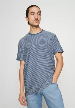 Selected Homme SLHRELAXTRISTAN STRIPE O NECK - T-shirt Imprimé - Federal Blue/egret